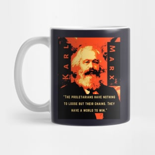 Karl Marx portrait and quote: The proletarians have nothing to lose but their chains. They have a world to win. Mug